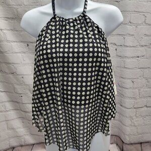 Coco Reef Aura Mesh Ruffle High Neck Polka Dot Cropped Tankini Top
